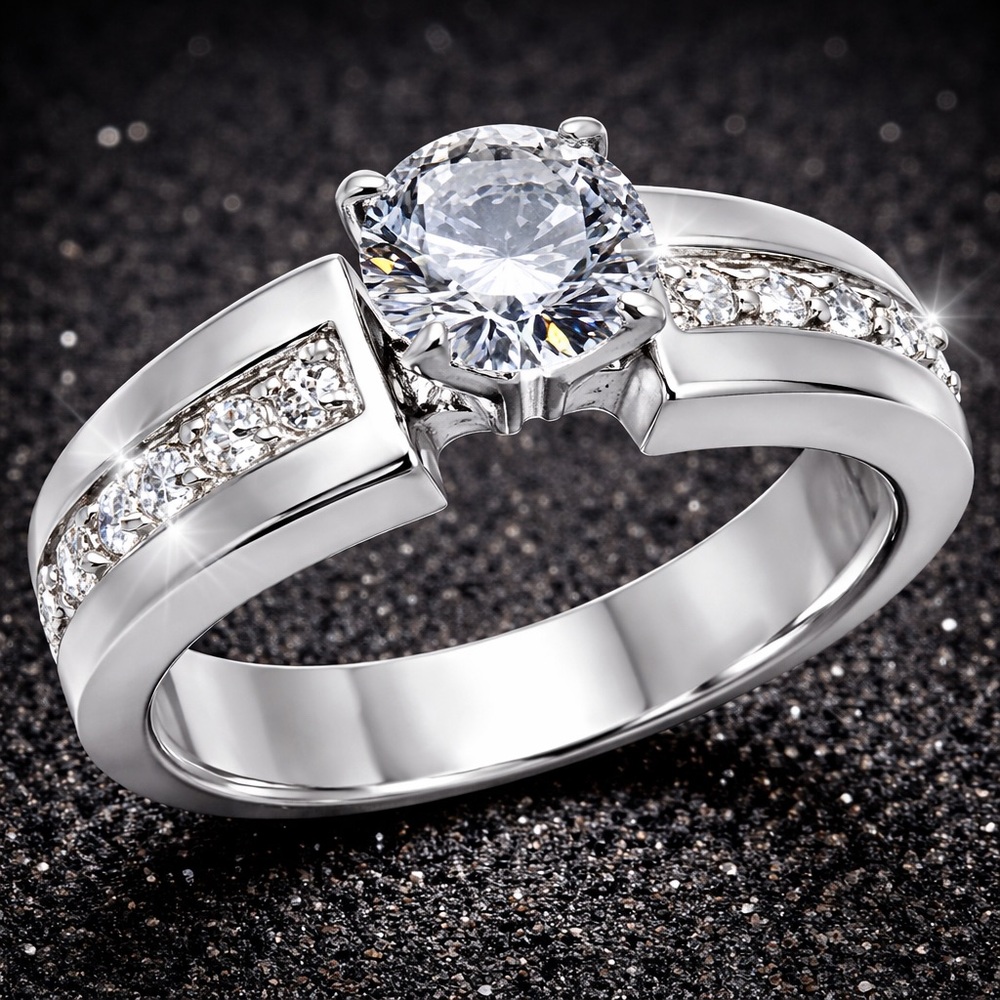 1.25c Diamonique Cz Solitaire Engagement wedding Ring Stainless Steel silver QVC